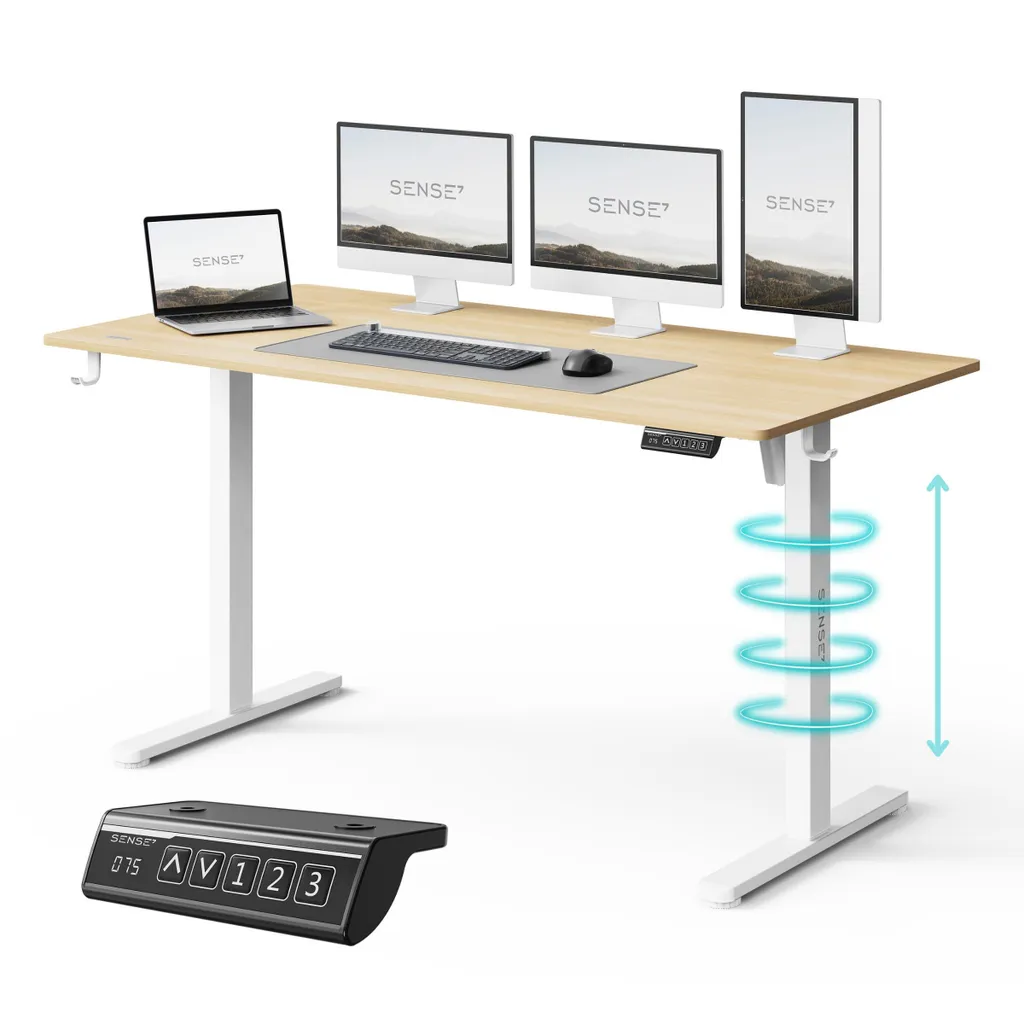 NOJO LIGHT Scrivania regolabile in altezza Elettrica Stabile Ergonomica Per Gamer Casa-Ufficio MemorySystem 140 x 70 cm Portata 70kg Bianco Marrone chiaro