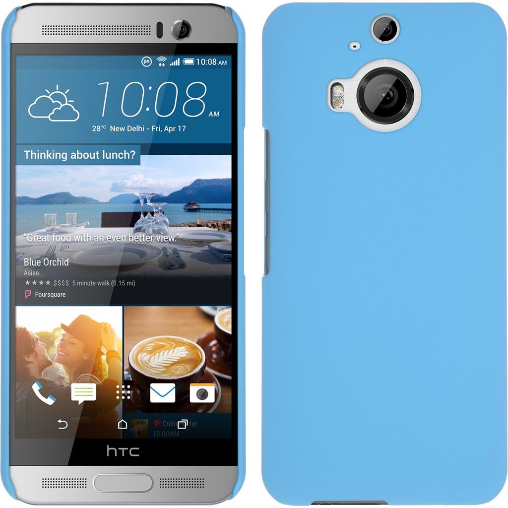 PhoneNatic Case kompatibel mit HTC One M9 Plus - Hülle hellblau gummiert Hard-case + 2 Schutzfolien