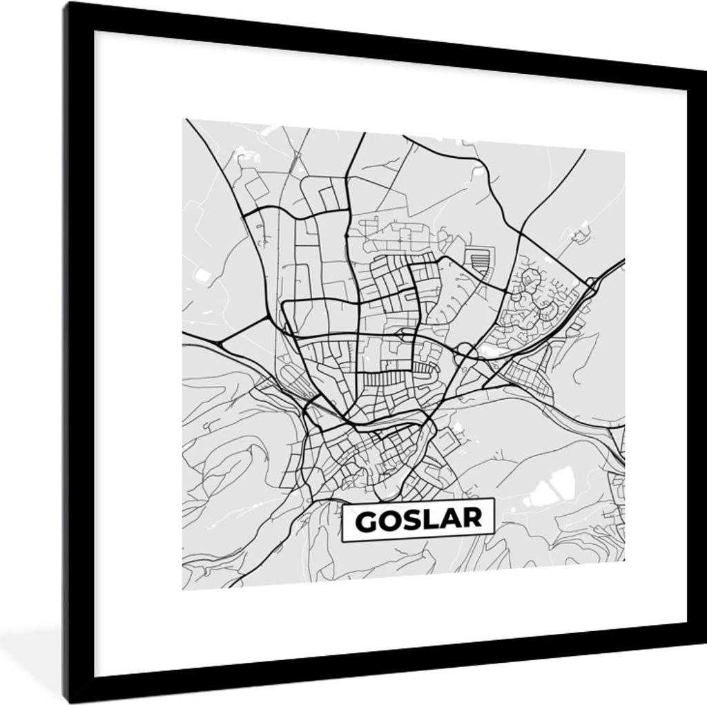 MuchoWow Gerahmtes Poster Karte - Deutschland - Goslar - Karte - Stadtplan 40x40 cm - Poster mit Schwarzem Bilderrahmen Wandposter Rahmen Foto Bi...