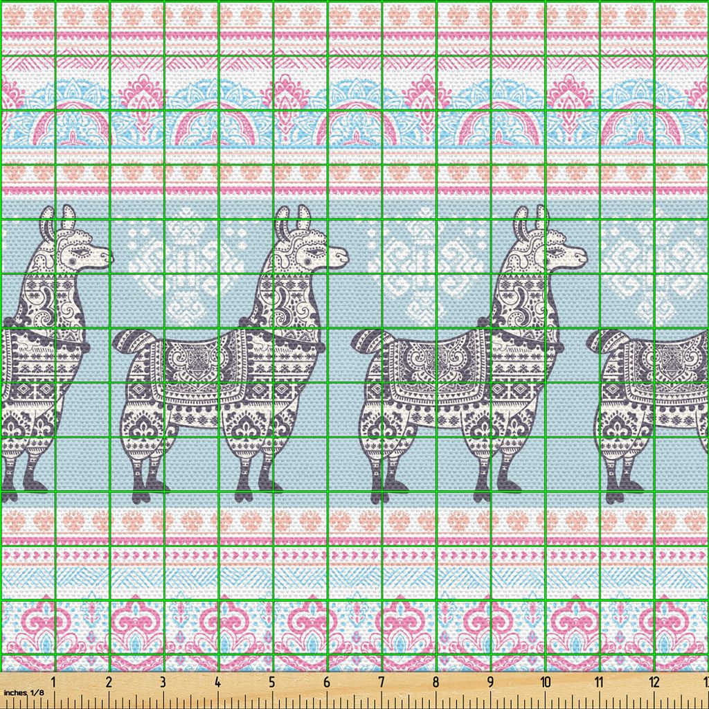 ABAKUHAUS Lama Gewebe als Meterware, Horizontale Grenzen mit gemustertem Alpaka-Tier und ethnischer folklorischer Stammes- Verzierungen, 2 M (148 x...