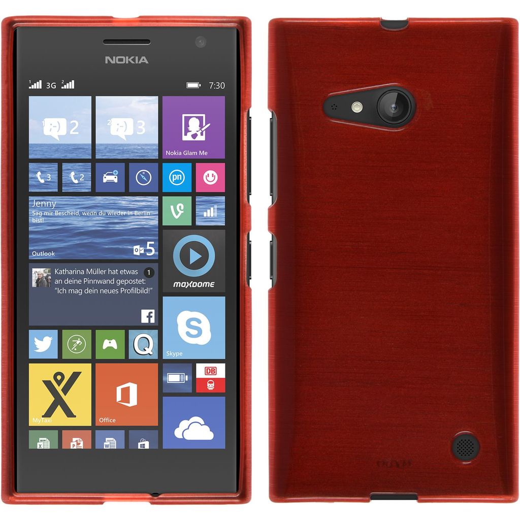 PhoneNatic Case kompatibel mit Nokia Lumia 730 - rot Silikon Hülle brushed + 2 Schutzfolien