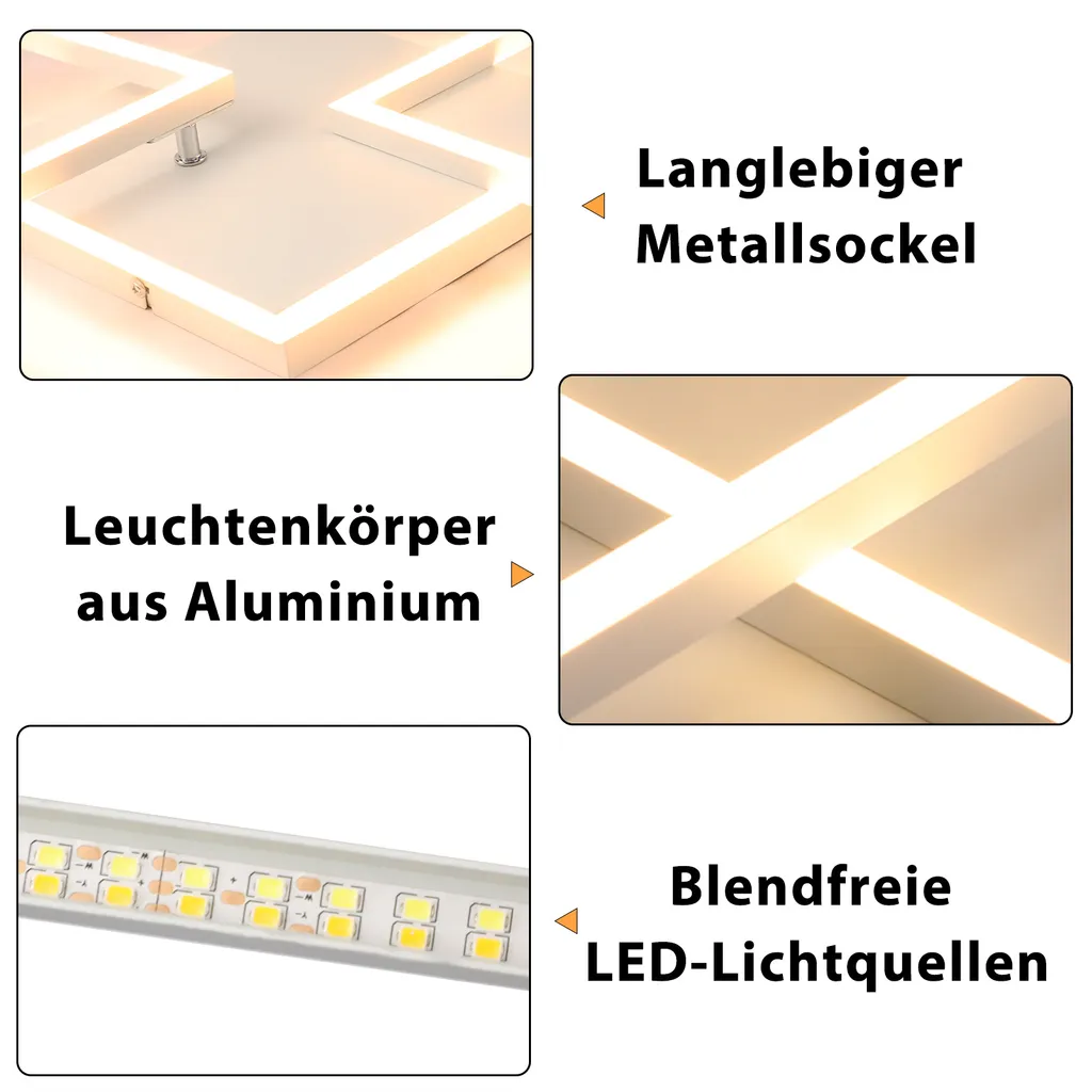 ZMH Plafonnier LED Chambre 32W Dimmable avec Télécommande Design Carré - 8