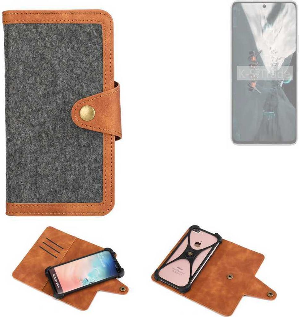 K-S-Trade Schutzhülle Handyhülle kompatibel mit Huawei Nova 12s Filz Hülle Kunst-Leder dunkelgrau braun (1x)