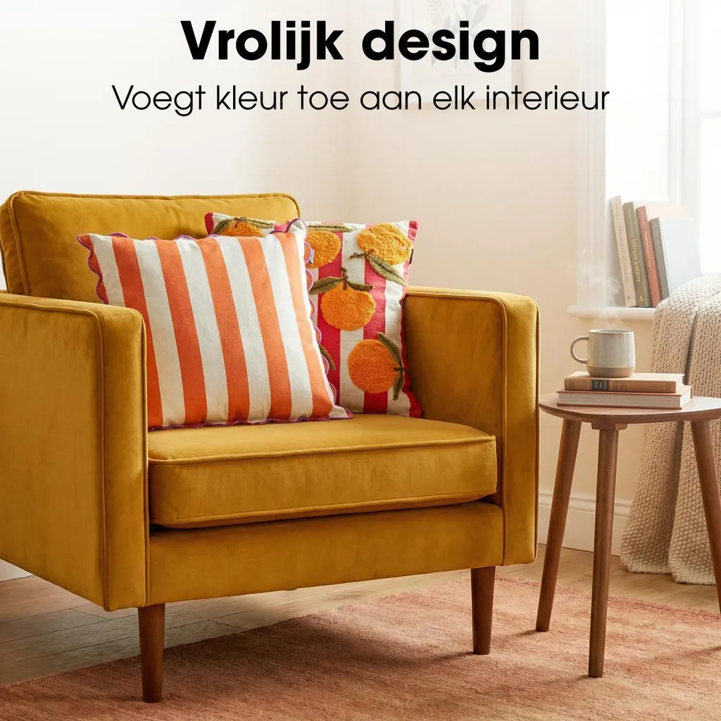 Coussin Décoratif Orange en Coton et Lin - Finition Rayée 45 x 45 cm - 8
