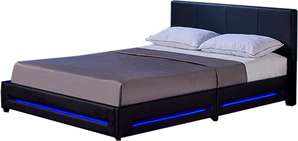 HOME DELUXE - LED Bett Asteroid - Schwarz, 160 x 200 cm - Inkl. Matratze und Lattenrost I Polsterbett Design Bett inkl. Beleuchtung