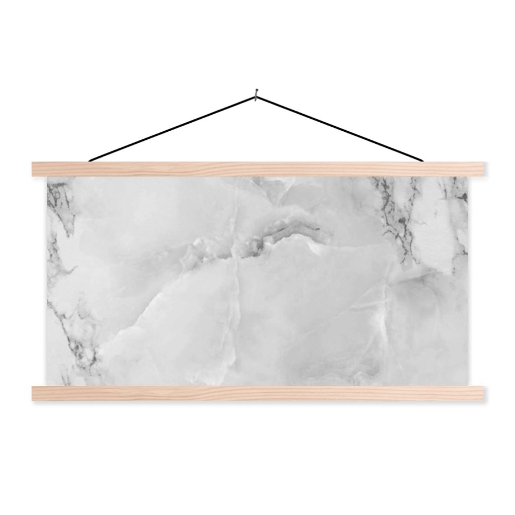 MuchoWow Textilposter Marmor - Stein - Weiß - Grau - Marmoroptik 120x60 cm mit holzfarbenen Rahmen - Klemmleiste