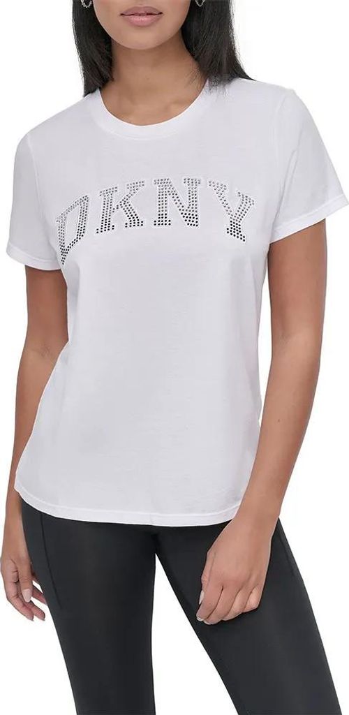 Dkny Arched Varsity Rhinestone Ombre Kurzarm-t-shirt Weiß XS Damen Weiß XS