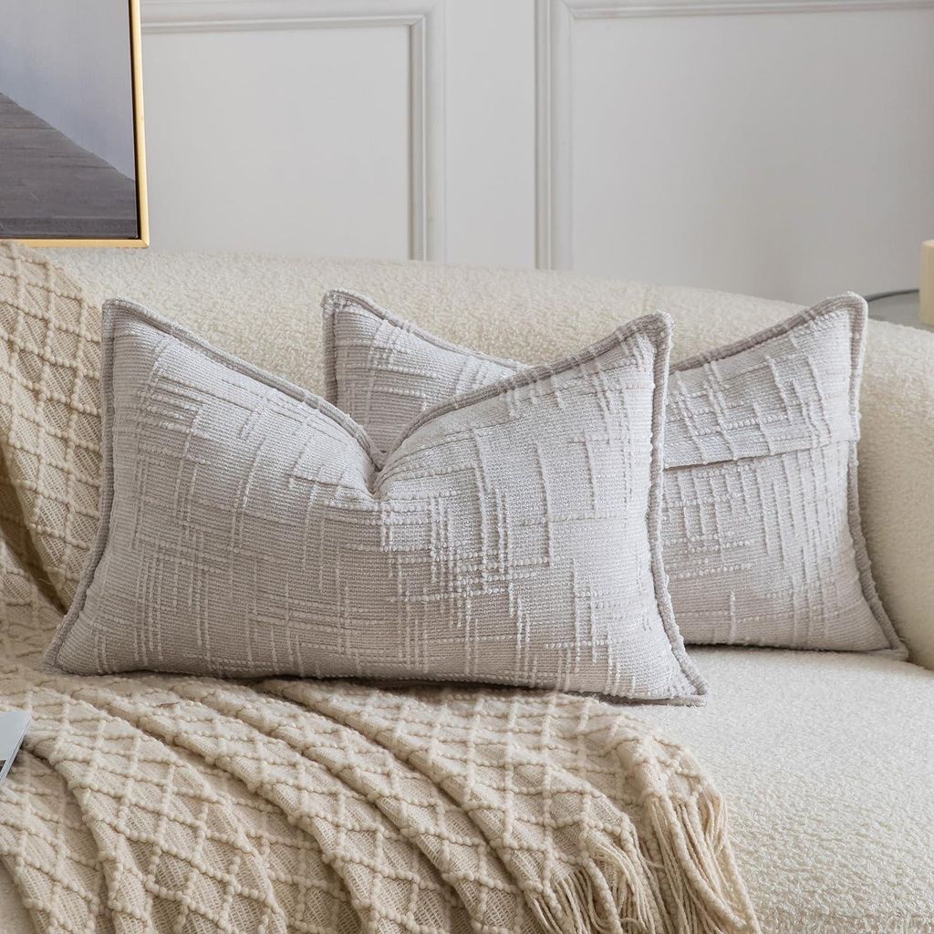 Set mit 2 Nachbildungativen Chenille-Kissenbezügen, weiche, neutrale Dekokissen für Sofa und Schlafzimmer, Boho-Kissenbezüge für moderne Wohnku...