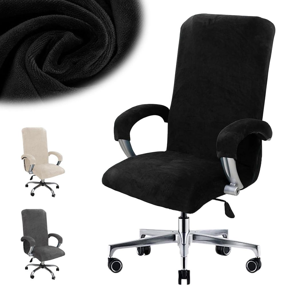 Stuhlbezug für Bürostühle, abnehmbarer Sitzbezug für Bürostühle, Computerstühle, Drehstühle (Schwarz, L)