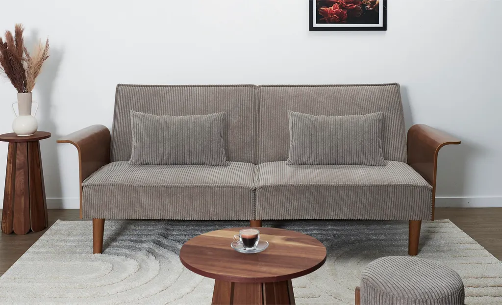 Canapé Convertible Côtelé et Bois Scott - Canapé Lit au Design Scandinave