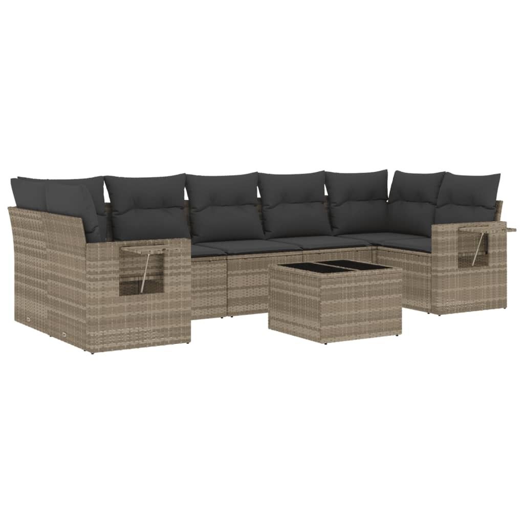 8-tlg. Garten-Sofagarnitur mit Kissen Hellgrau Poly Rattan Produktbild 