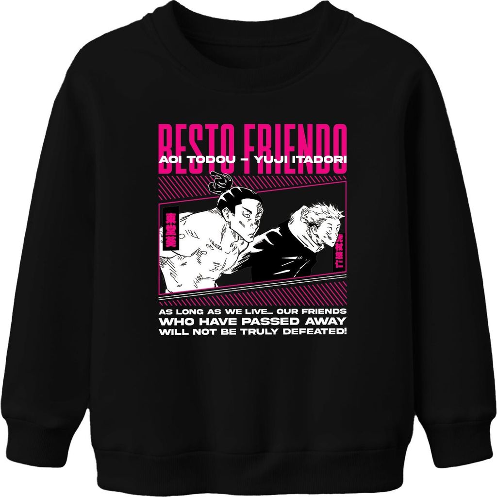 BESTO FRIENDS Jujutsu Kaisen Aoi Todou Yuji Itadori Anime Otaku Uni Kinder Sweatshirt Pullover, Schwarz, 104