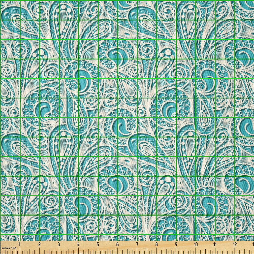 ABAKUHAUS Teal Microfaser Stoff als Meterware , Klassische Spitze Style Pattern Weiblichen Elementen Inspiriert Artwork Druck, 5 M (230 x 500 cm), ...