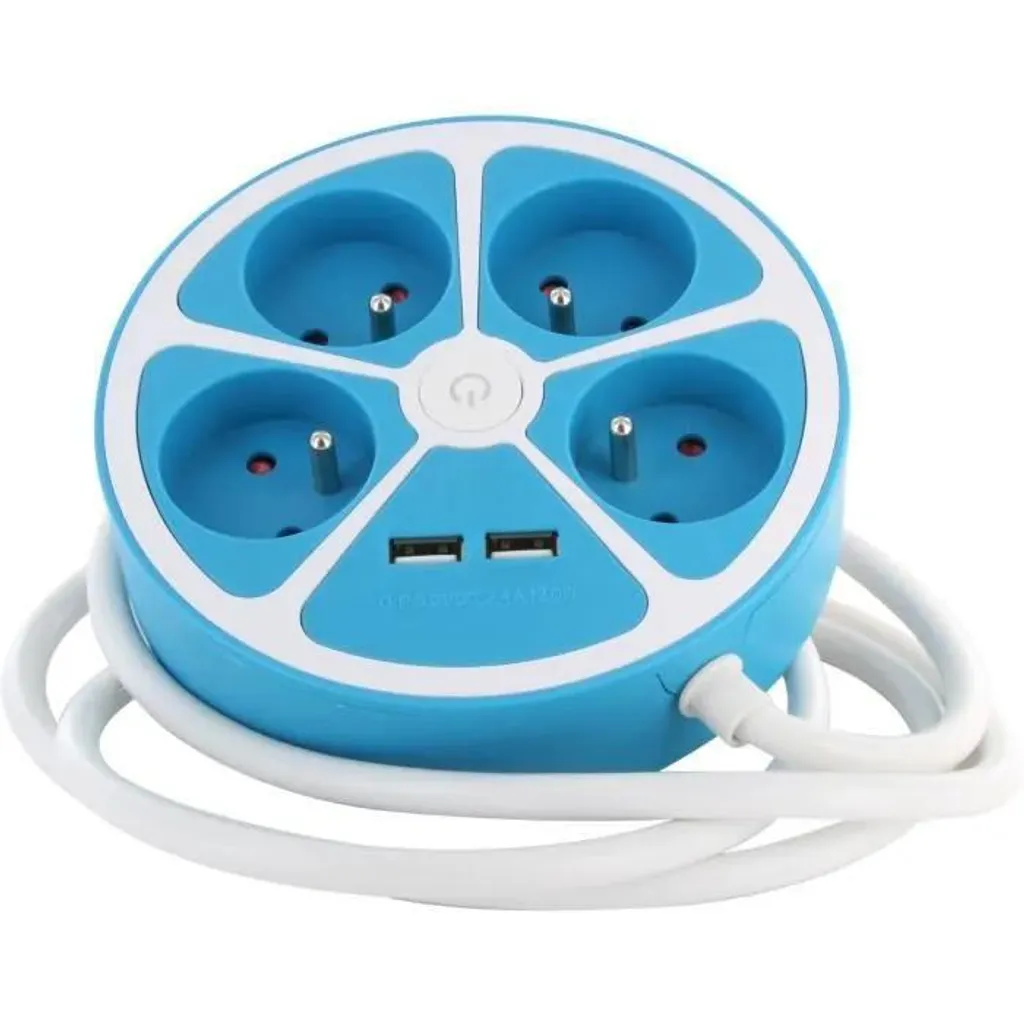 Hub Energetico CHACON Round Blu | 4 Prese Gaming + USB Fast