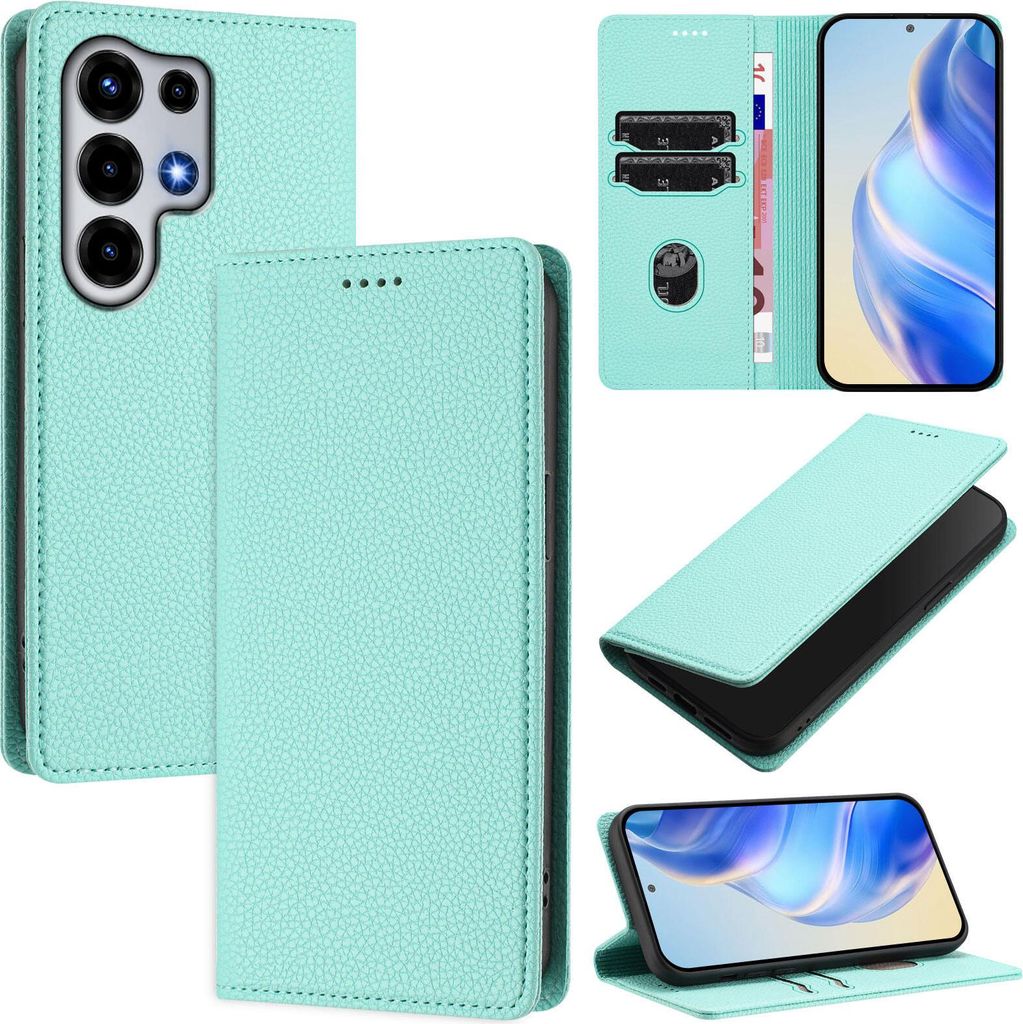 Litchi Leder Handyhülle für itel Super 26 Ultra Wallet Kartenfächer Standfunktion Hülle Türkis