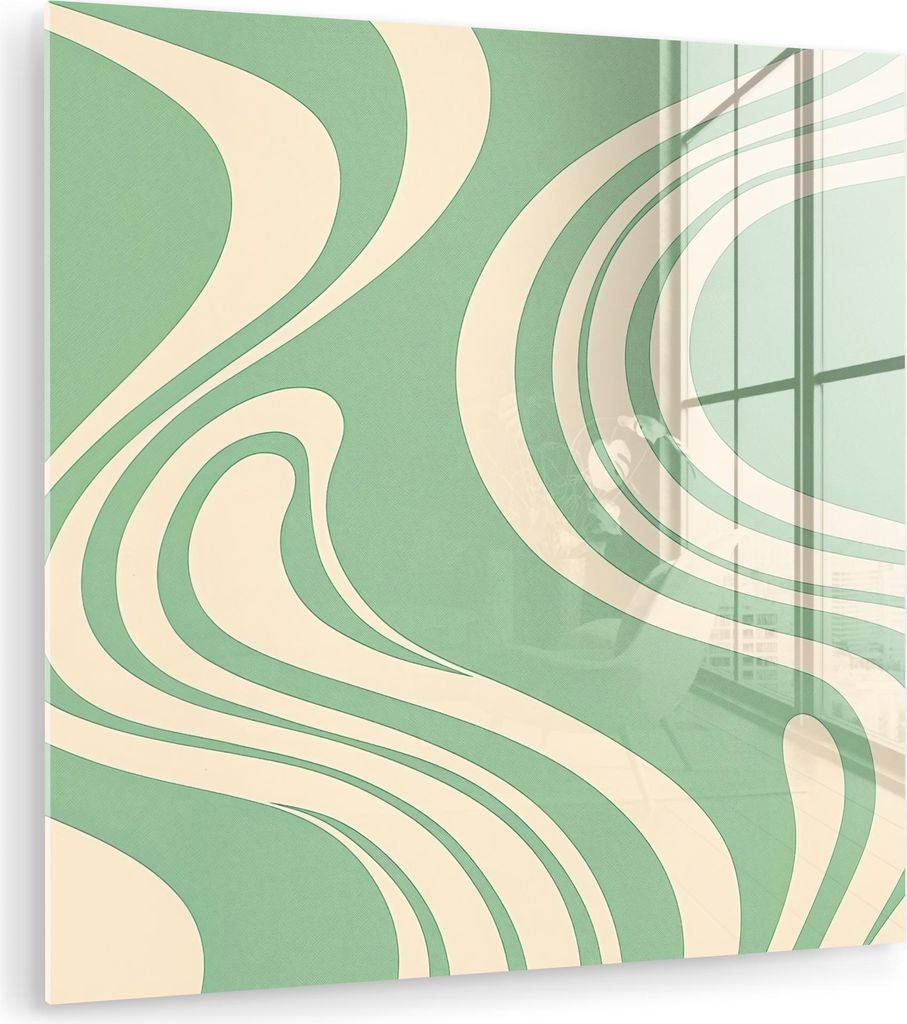 MuchoWow Glasbilder - Bilder auf Wandbild - Foto auf Glas Wellenlinien - Mintgrün - Tanzende Formen 90x90 cm Wanddekoration aus Glas - Acrylglasbi...