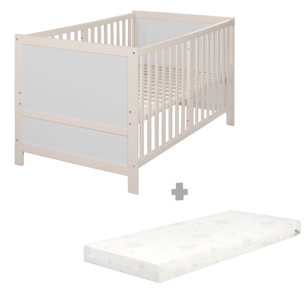 roba Babybett EASY SLEEP 70 x 140 cm inkl. Umbauecken + Matratze safe asleep Roll Air - Mitwachsendes Gitterbett 3-fach höhenverstellbar