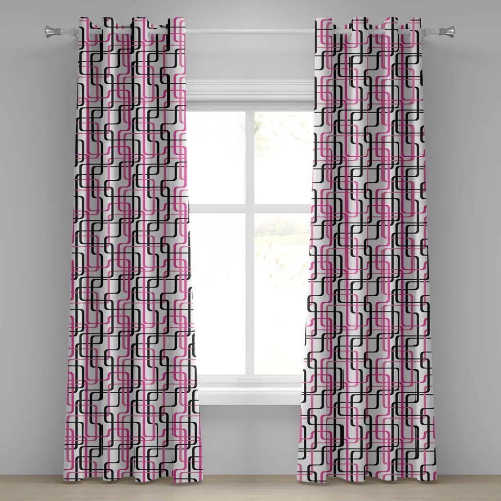 Rideau de salon géométrique pour ambiance rétro rose 280x245 cm