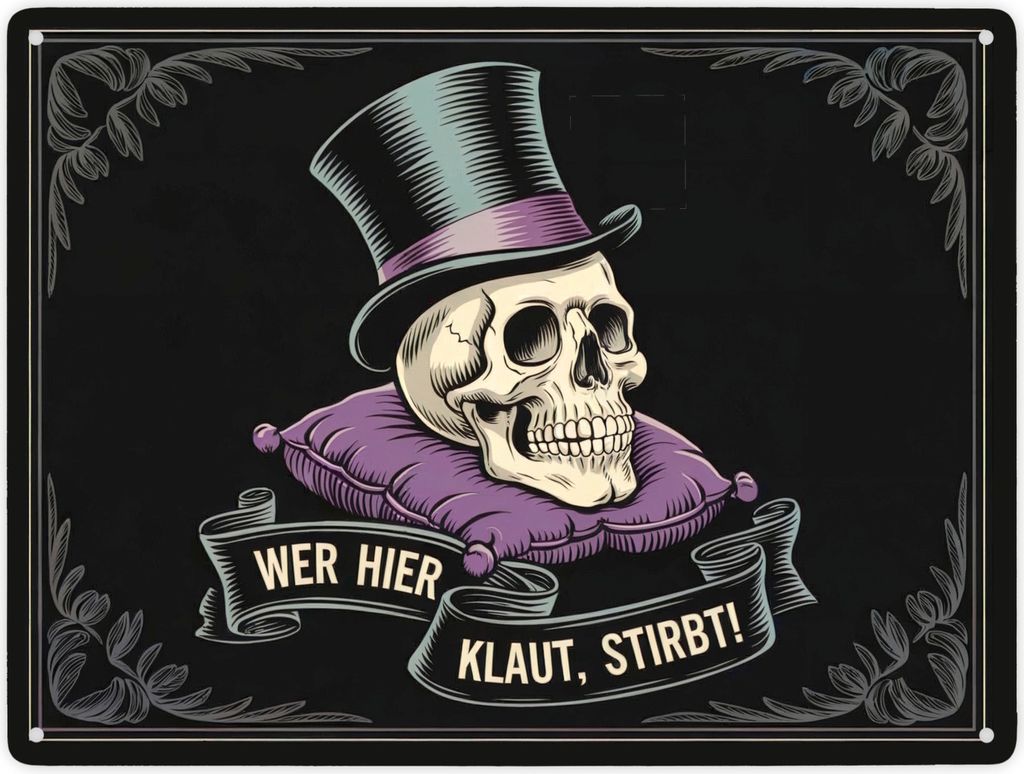 Totenkopf mit Zylinder - Wer hier klaut stirbt Metallschild XXL in 28x38 cm