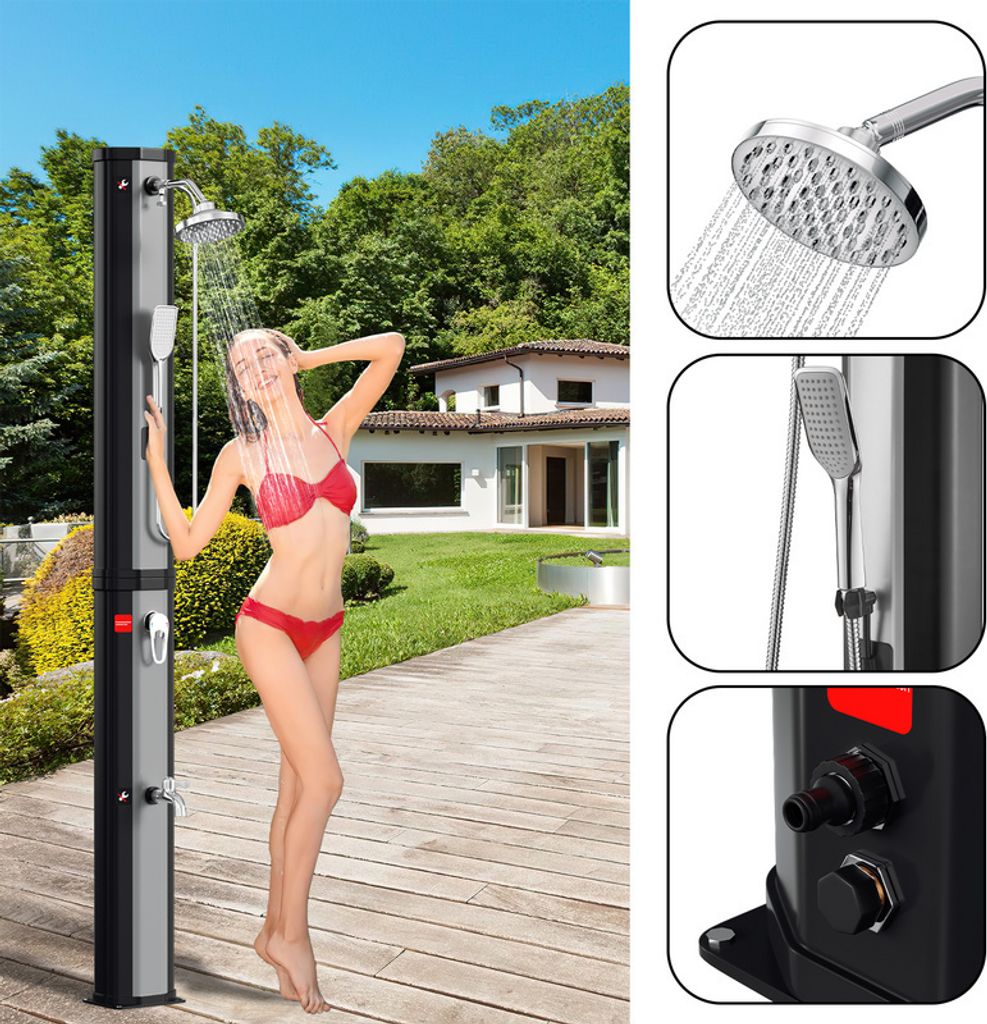 TolleTour Solardusche Einstellbare Temperatur bis 60°C Einstellbare Temperatur Campingdusche Outdoor schwenkbarer Duschkopf Für Terrassen 60L Mit...