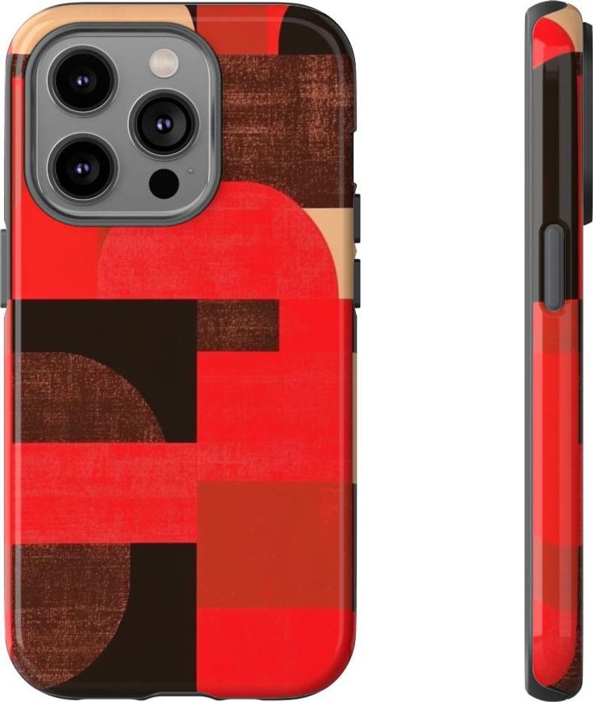 Rotes und braunes geometrisches Muster – Hülle Kompatibel mit iPhone 14 Pro