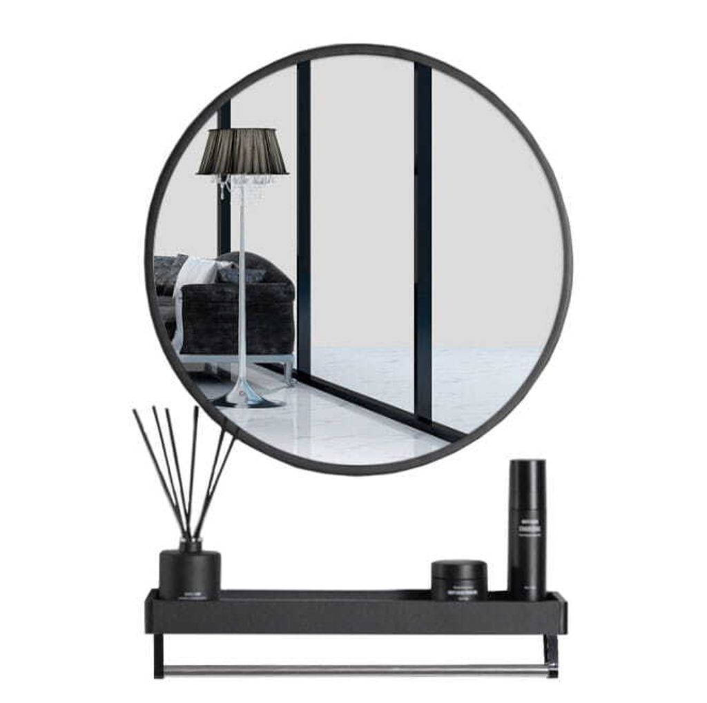 Valora Spiegel mit Ablage 60 cm Schwarz | Schwarzer Produktbild 