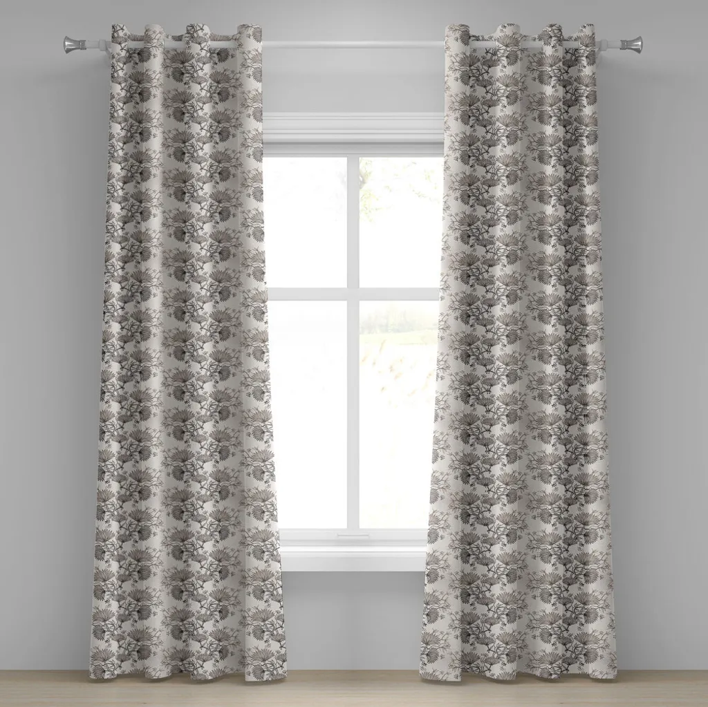 Rideaux décoratifs à 2 panneaux motif floral abstrait taupe 280x175cm