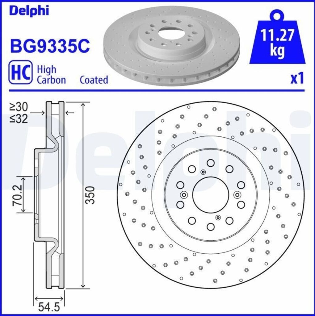 2x DELPHI Bremsscheibe BG9335C für HONDA CIVIC IX (FK) 54 5mm 350mm