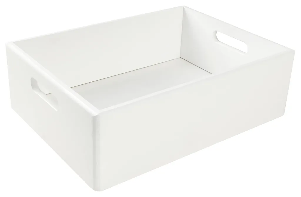 Caisse en bois blanche avec poignées 40x30x13 cm pour rangement bureau