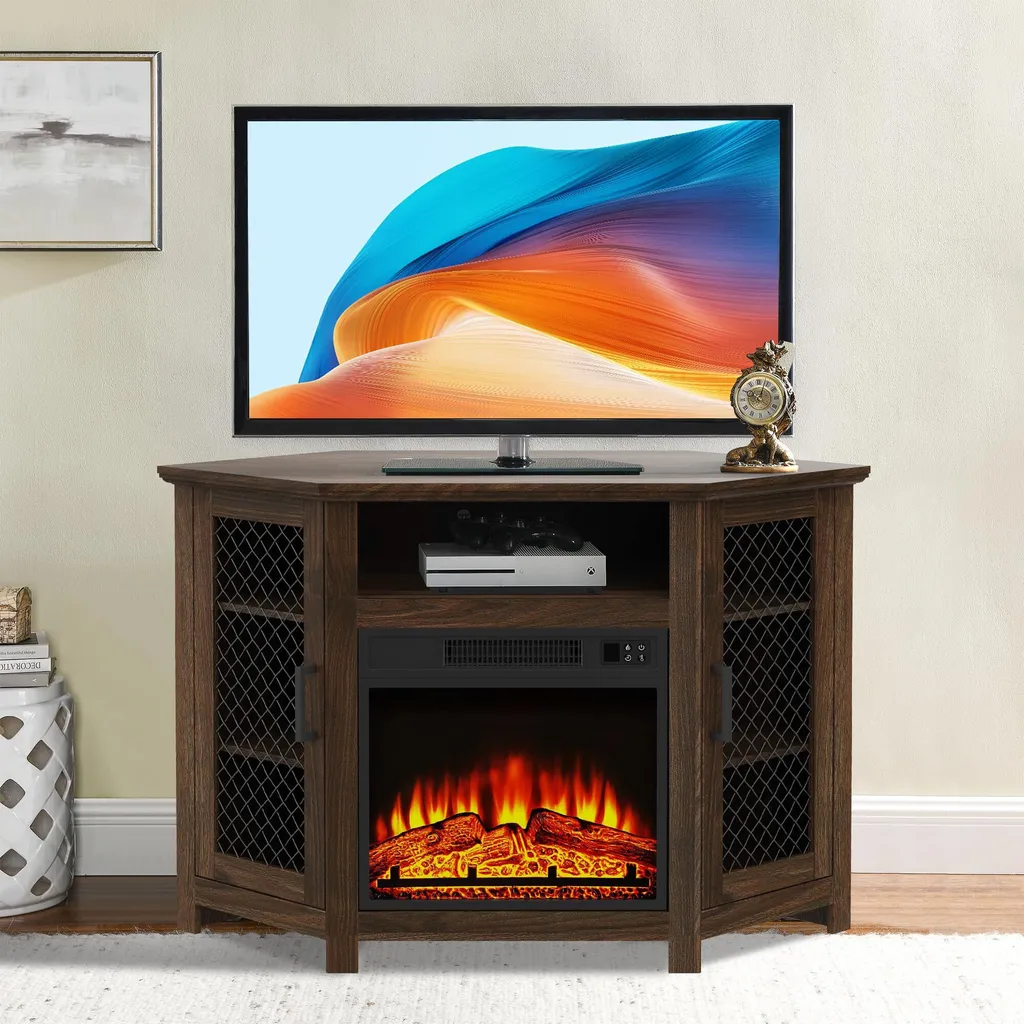 Meuble TV d'Angle Chauffant pour Salon et Chambre Téléviseur 55"