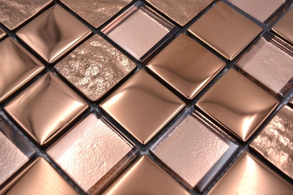Handmsuter Mosaikfliese Glasmosaik Kombi EP bronze Küche Produktbild 