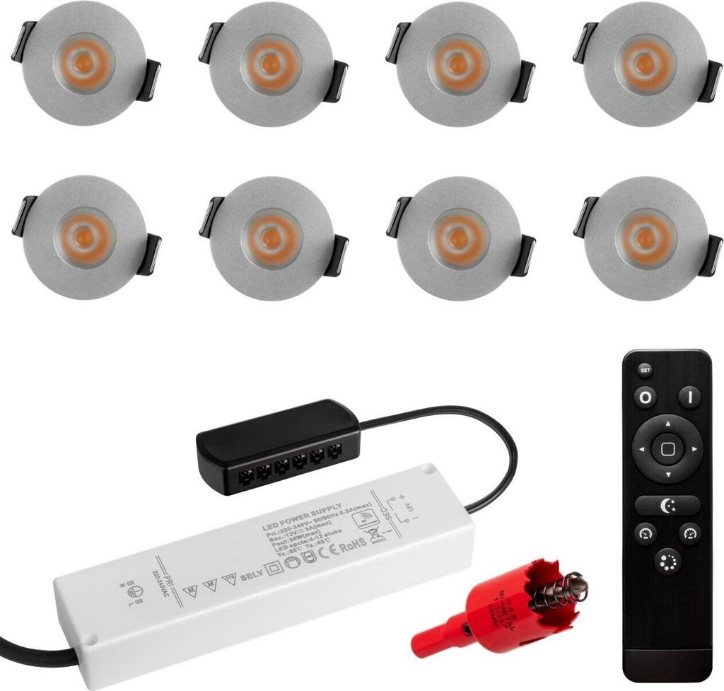 S-Polylight PREMIUM Mini LED- Einbauspots Warmweiss 3.000K, DIMMBAR, IP65, FUNK 3W LED Einbaustrahler Terrassenüberdachung, Terrassenbeleuchtung, ...