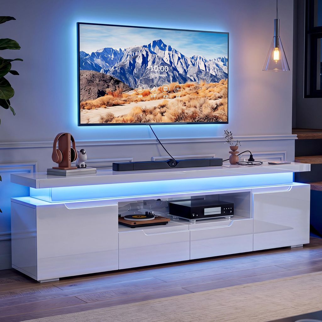 ProximaX TV-Schrank Hochglanz Weiß mit RGB-LED, Stauraum & Produktbild 