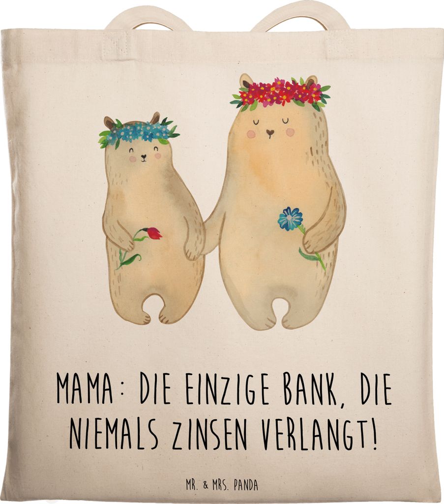 Mr. & Mrs. Panda Tote Bag Mutter Bank - Transparent - Geschenk, Mutterliebe, Einkaufstüte, Familienmitglieder, Muttertag, Shopping Tasche, Baumwol...