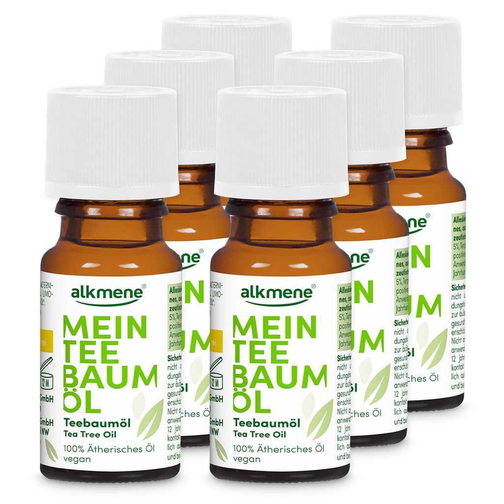 alkmene Mein 100% reines Teebaumöl 6x 10 ml vegan & klimaneutral, naturreines australisches Tea Tree Oil für Haut & Haar