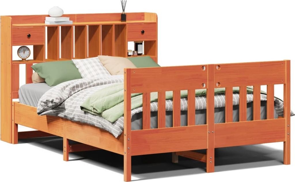 vidaXL Massivholzbett ohne Matratze Wachsbraun 140x200 cm Kiefernholz