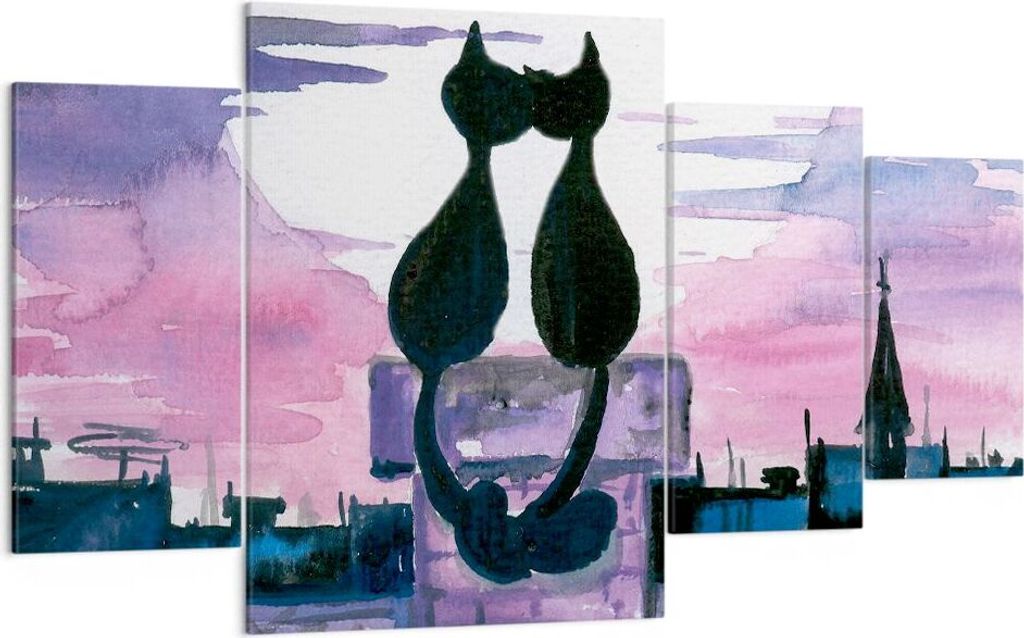 Bild auf Leinwand - Leinwandbild - Katzen Dach Liebe Tier - 160x90cm - Wand Bild - Wanddeko - Leinwanddruck - Bilder - Kunstdruck - Wanddekoration ...