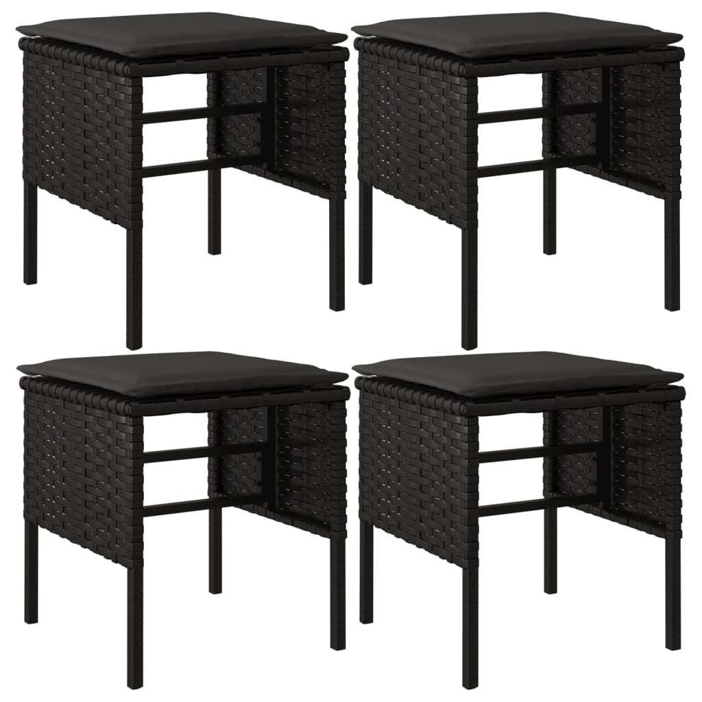Cloris DesignMöbel Gartenhocker mit Kissen 4er-set Schwarz Poly Rattan - Gartensofas DE170161