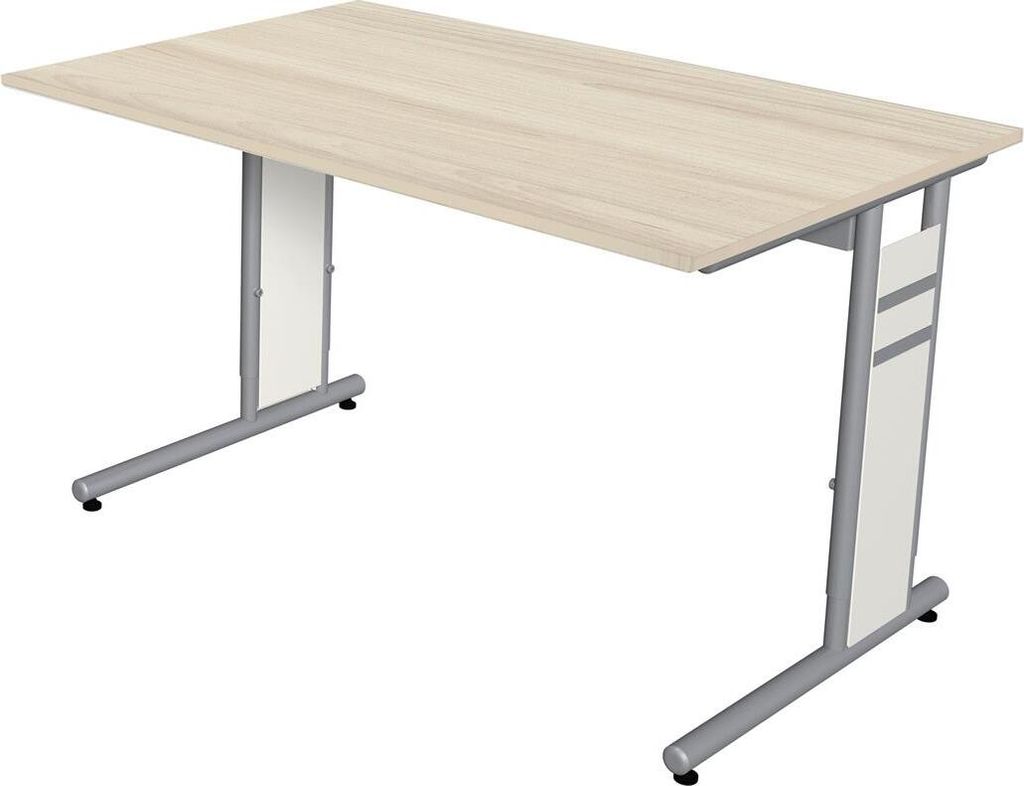 Kerkmann Schreibtisch 4100 Form 4 120x80x68-82 cm C-Fuß Alusilber Applikationen Typ C ahorn