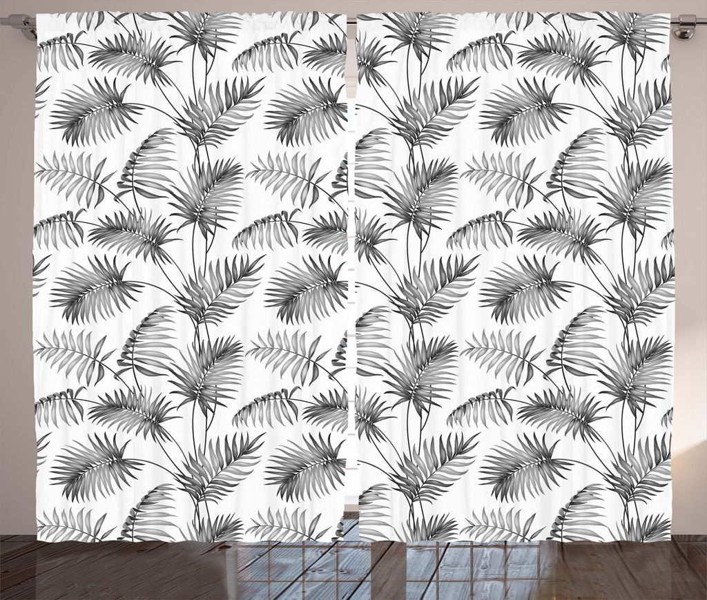 ABAKUHAUS Natur Rustikaler Vorhang, Botanische Insel Palm Leaf, Wohnzimmer Universalband Gardinen mit Schlaufen und Haken, 280 x 225 cm, Weiß
