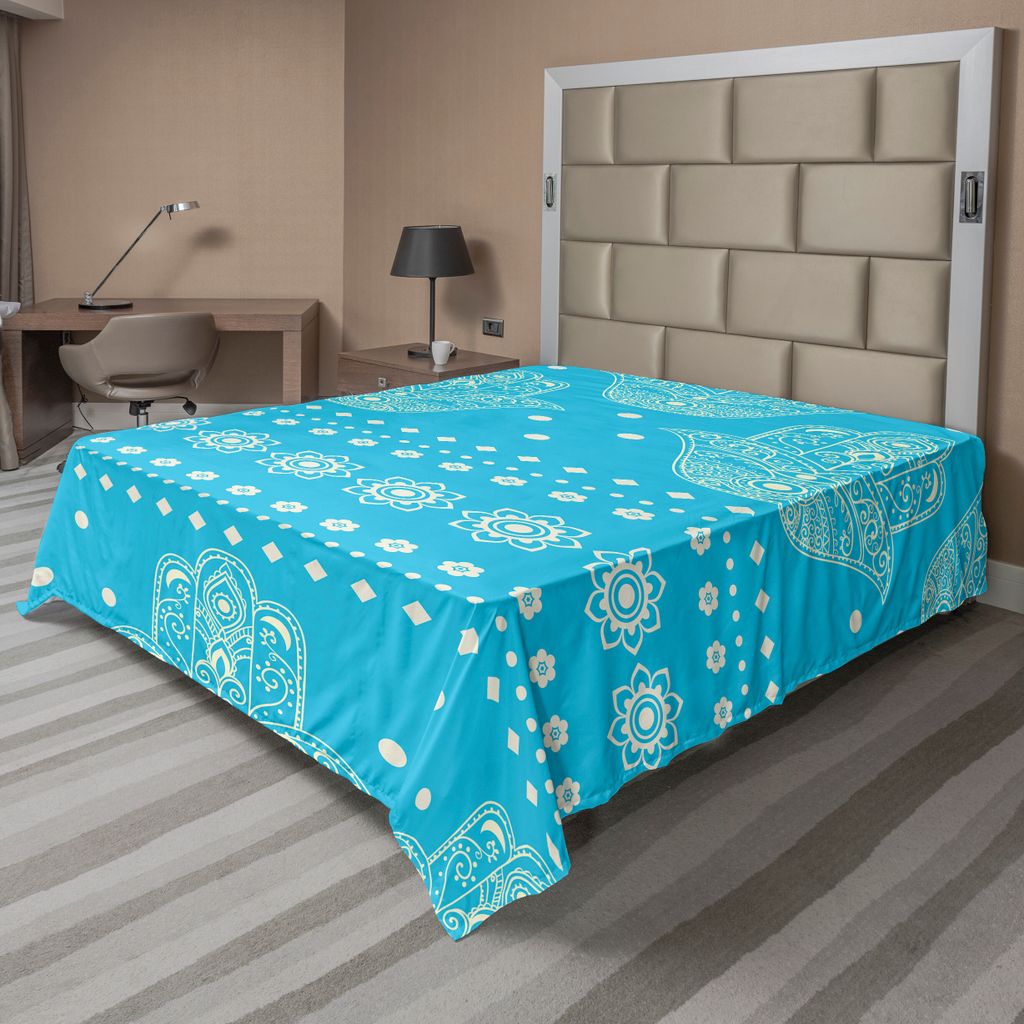 ABAKUHAUS Hamsa Bettlaken, Eastern Culture Thema Hamsa Hände Geometrische Und Florale Amulett als Druck, weiches bequemes oberes Bettlaken für ei...