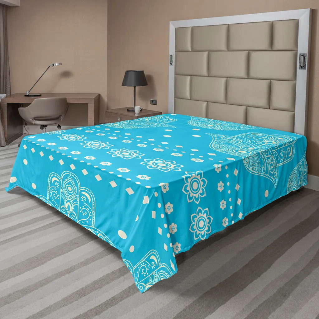 Lenzuolo Boho-Chic ABAKUHAUS Hamsa Blu - Decorazione Letto 266x260