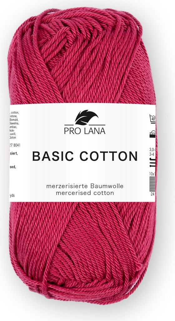 Pro Lana BASIC Baumwolle Baumwollgarn 50 g ideal für Kleidung, Spielzeug, Accessoires 125 m Farbe 237 - erdbeere