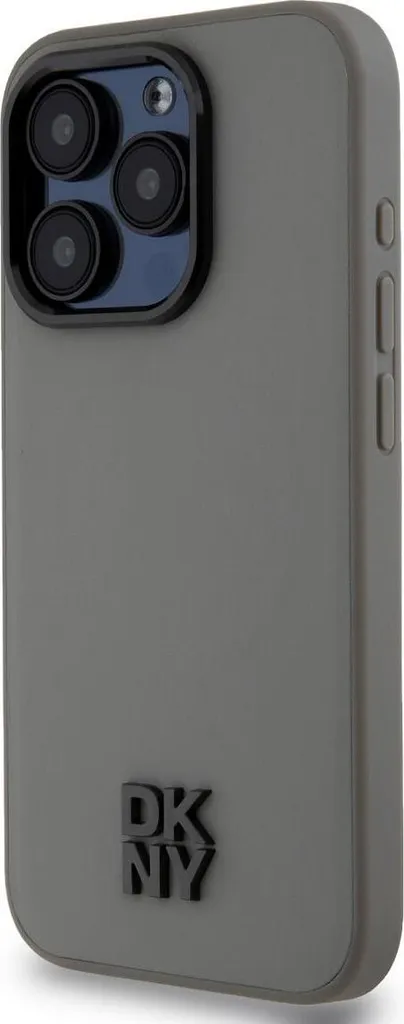 Coque DKNY Stack Logo iPhone 15 Pro en Cuir PU Gris compatible MagSafe