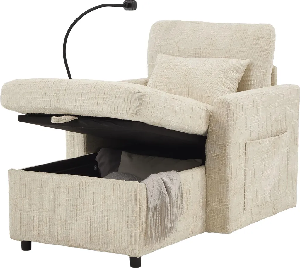 Fauteuil de Lecture Confortable Beige avec Support Téléphone Ajustable - 10