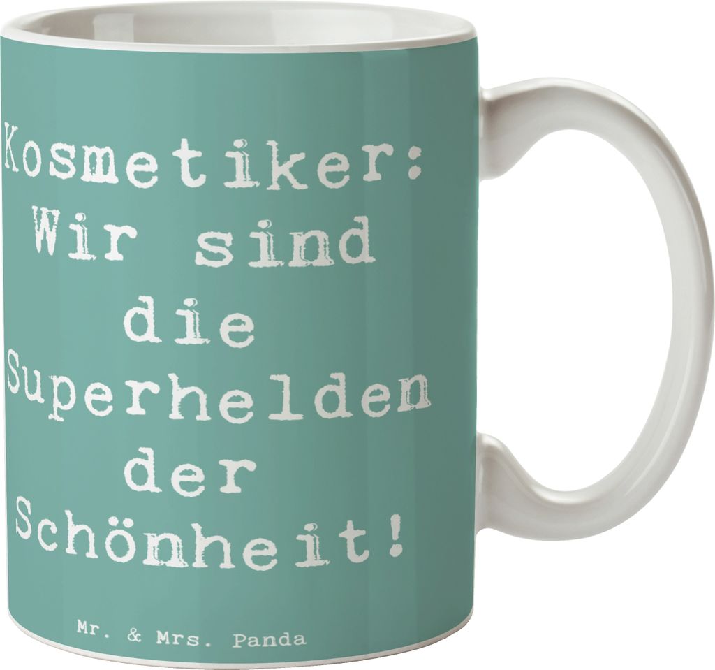 Mr. & Mrs. Panda Becher Spruch Kosmetiker Helden - Meeresbrise - Geschenk, Geschenke mit Herz, Kaffeetasse, Kosmetikbranche, Tasse, Wohlbefinden, c...