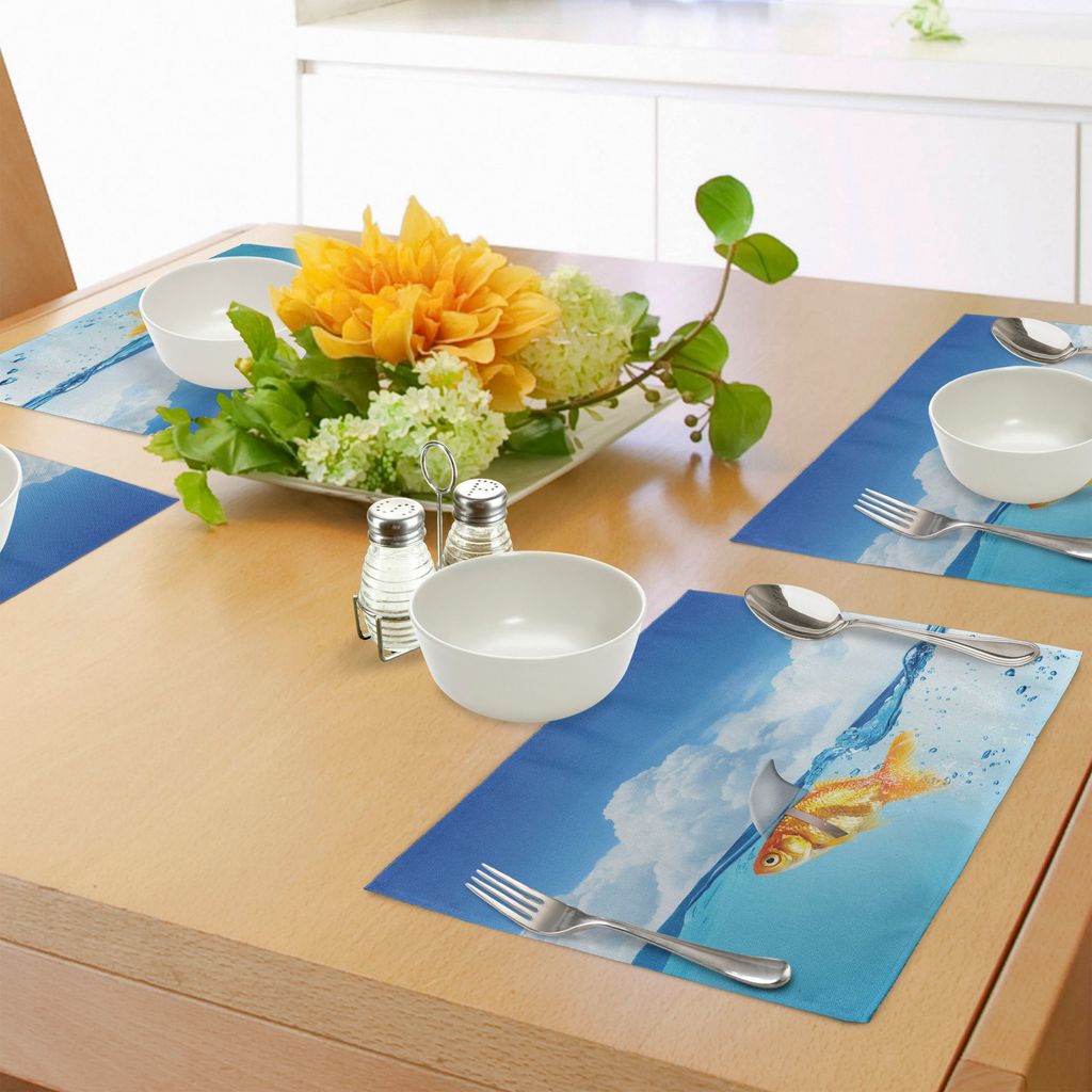 ABAKUHAUS Hai Platzmatten, Netter Goldfisch mit Haifischflosse auf das Wasser fälschen komisches humorvolles Natur-Bild, Tiscjdeco aus Farbfesten ...