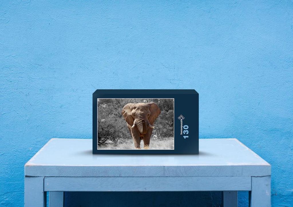 hansepuzzle 85748 - Elefant Puzzle, 130 Teile, Natur, 28,7 x 20,0cm mit hochwertiger Aufbewahrung, Kartonbox und wiederverschließbarem Beutel