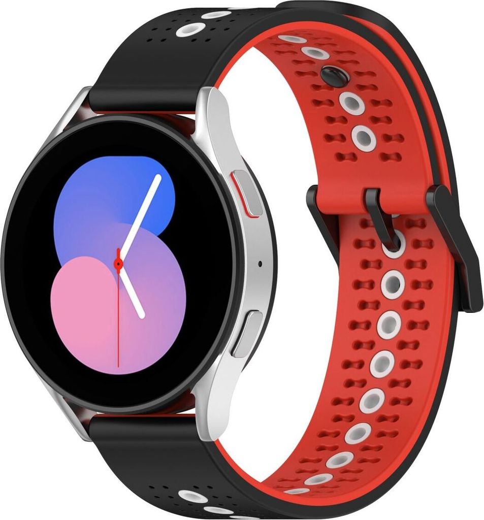 Silikon Armband 20mm Uhrenarmband für Samsung Galaxy Watch 4 5 Classic Pro Loop, Farbe:Schwarz / Rot / Weiß