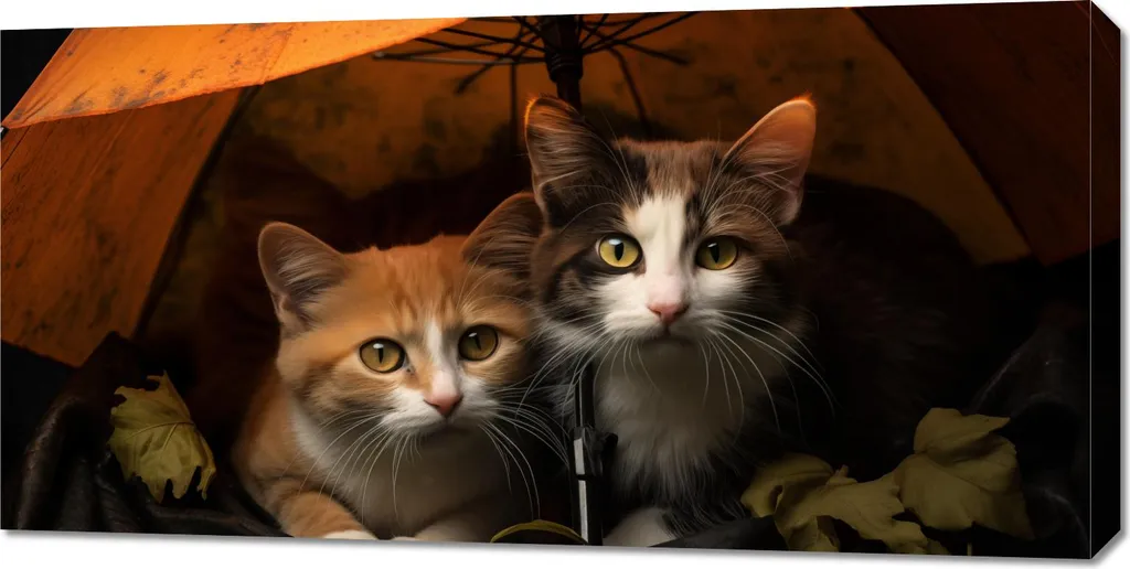 Tableau Déco Salon Chat au Parapluie 100x50 cm - Ambiance Zen et Douce